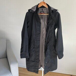 Eddie Bauer Fall Coat Jacket Black Removable Lining 3/4 Length FLAWS Size Medium